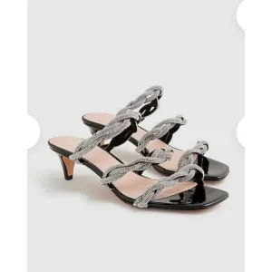 J.Crew $198 Zadie Strappy Kitten Heels with Crystals Size 6.5 BV719 Black