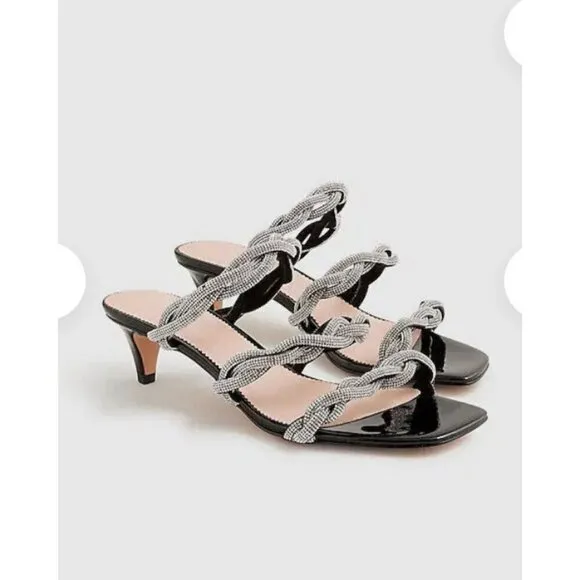 J.Crew $198 Zadie Strappy Kitten Heels with Crystals Size 6.5 BV719 Black