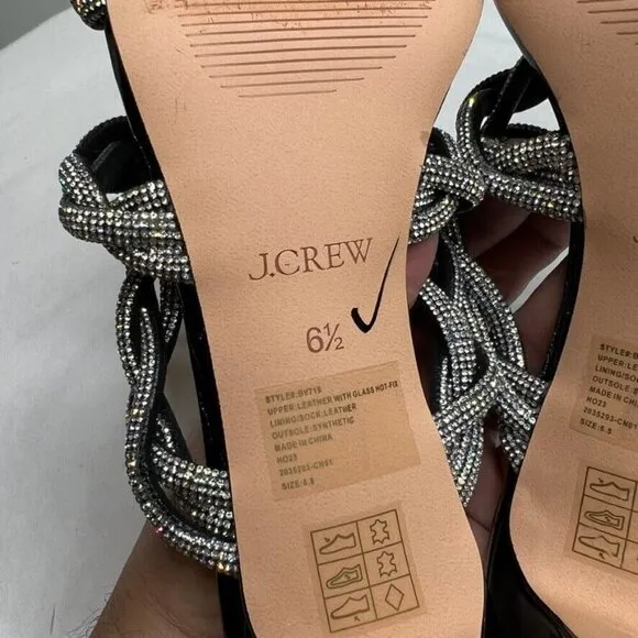 J.Crew $198 Zadie Strappy Kitten Heels with Crystals Size 6.5 BV719 Black