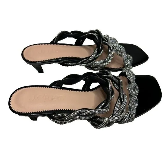 J.Crew $198 Zadie Strappy Kitten Heels with Crystals Size 6.5 BV719 Black