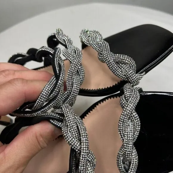 J.Crew $198 Zadie Strappy Kitten Heels with Crystals Size 6.5 BV719 Black