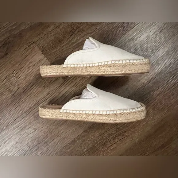 J.CREW Women's Canvas Espadrille Mules Shoes SZ 9.5 Ivory Spring Summer New‎