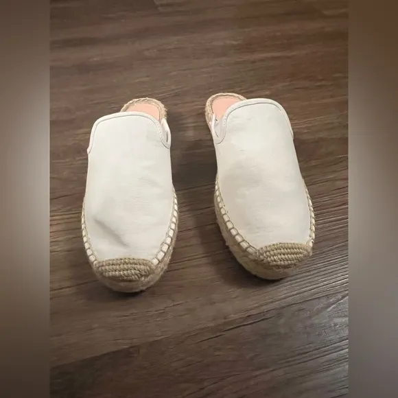 J.CREW Women's Canvas Espadrille Mules Shoes SZ 9.5 Ivory Spring Summer New‎
