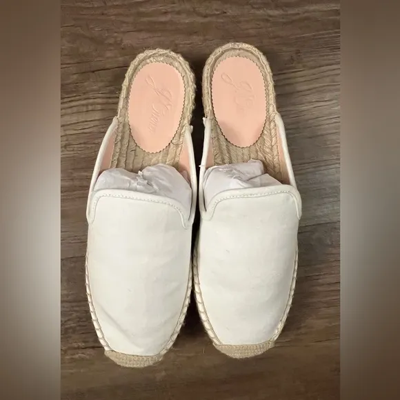J.CREW Women's Canvas Espadrille Mules Shoes SZ 9.5 Ivory Spring Summer New‎