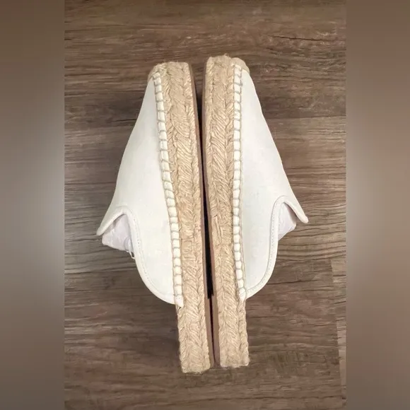 J.CREW Women's Canvas Espadrille Mules Shoes SZ 9.5 Ivory Spring Summer New‎