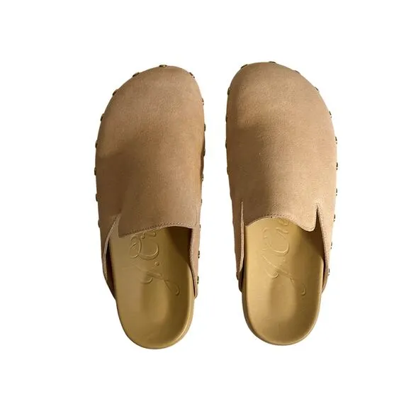 J.Crew Womens Suede Pacific Studded Clogs Sz 9.5 Almond Biscotti Pink Beige NWOT