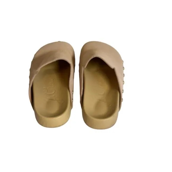 J.Crew Womens Suede Pacific Studded Clogs Sz 9.5 Almond Biscotti Pink Beige NWOT