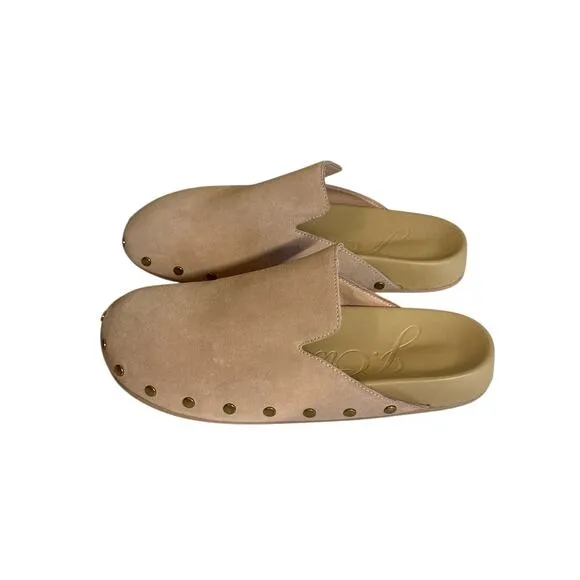 J.Crew Womens Suede Pacific Studded Clogs Sz 9.5 Almond Biscotti Pink Beige NWOT