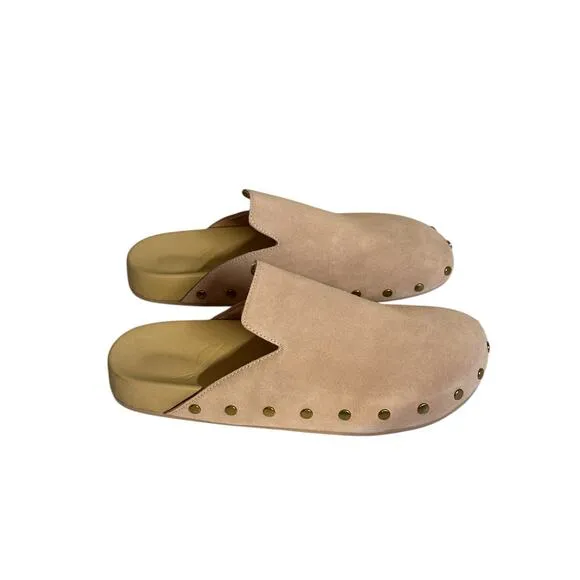 J.Crew Womens Suede Pacific Studded Clogs Sz 9.5 Almond Biscotti Pink Beige NWOT