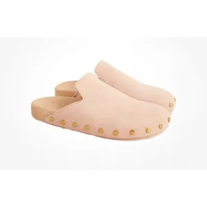 J.Crew Womens Suede Pacific Studded Clogs Sz 9.5 Almond Biscotti Pink Beige NWOT