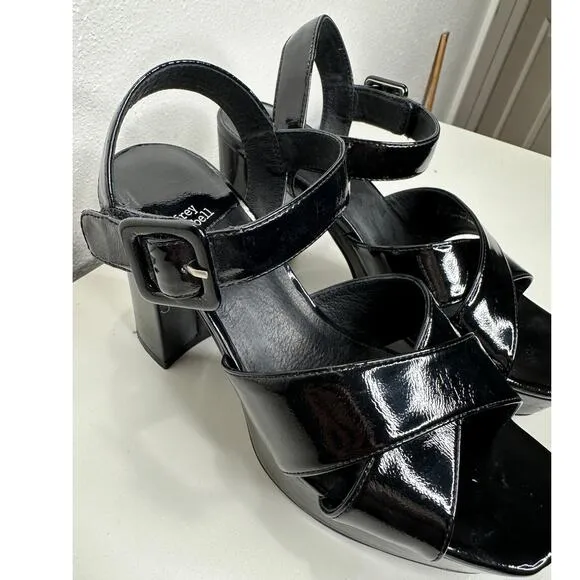 Jeffrey Campbell Amma Platform Slingback Black Sandal Chunky Heels 7.5