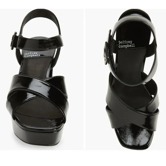 Jeffrey Campbell Amma Platform Slingback Black Sandal Chunky Heels 7.5
