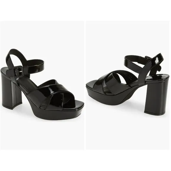 Jeffrey Campbell Amma Platform Slingback Black Sandal Chunky Heels 7.5