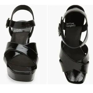 Jeffrey Campbell Amma Platform Slingback Black Sandal Chunky Heels 7.5