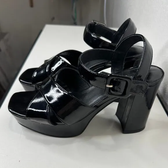 Jeffrey Campbell Amma Platform Slingback Black Sandal Chunky Heels 7.5