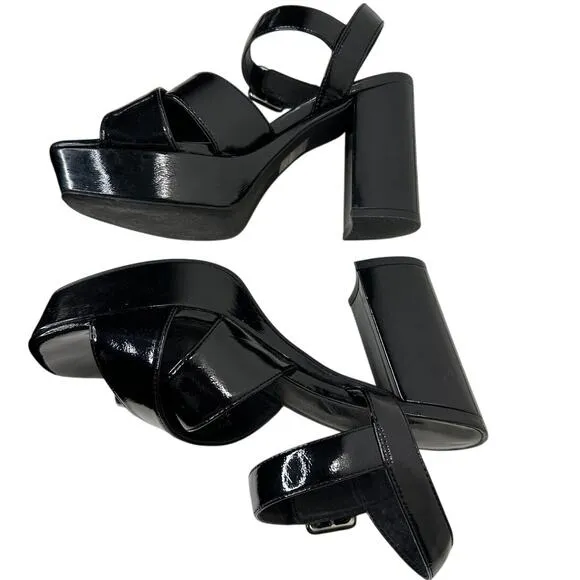 Jeffrey Campbell Amma Platform Slingback Black Sandal Chunky Heels 7.5