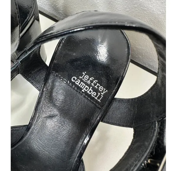 Jeffrey Campbell Amma Platform Slingback Black Sandal Chunky Heels 7.5