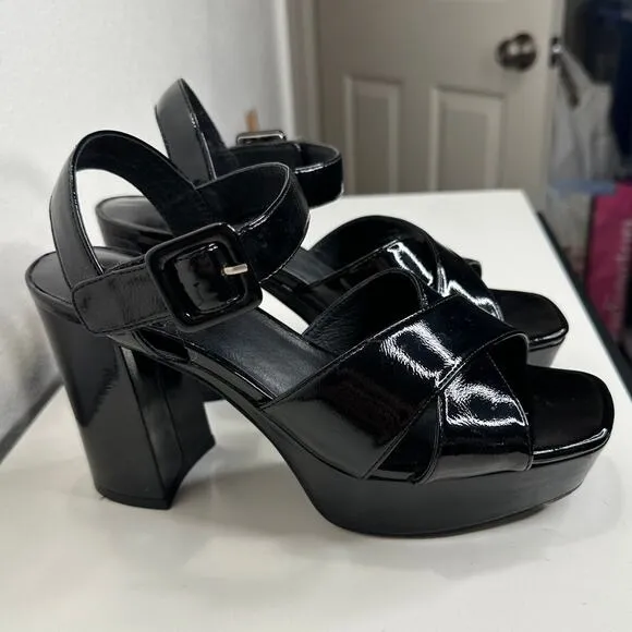Jeffrey Campbell Amma Platform Slingback Black Sandal Chunky Heels 7.5