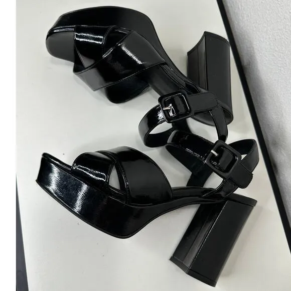 Jeffrey Campbell Amma Platform Slingback Black Sandal Chunky Heels 7.5
