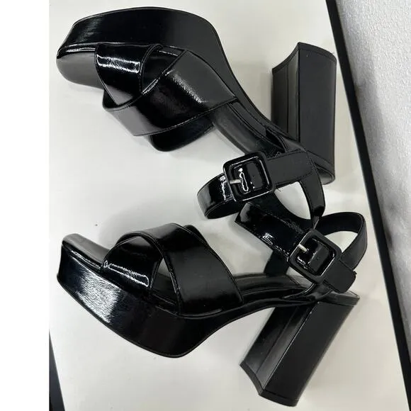 Jeffrey Campbell Amma Platform Slingback Black Sandal Chunky Heels 7.5