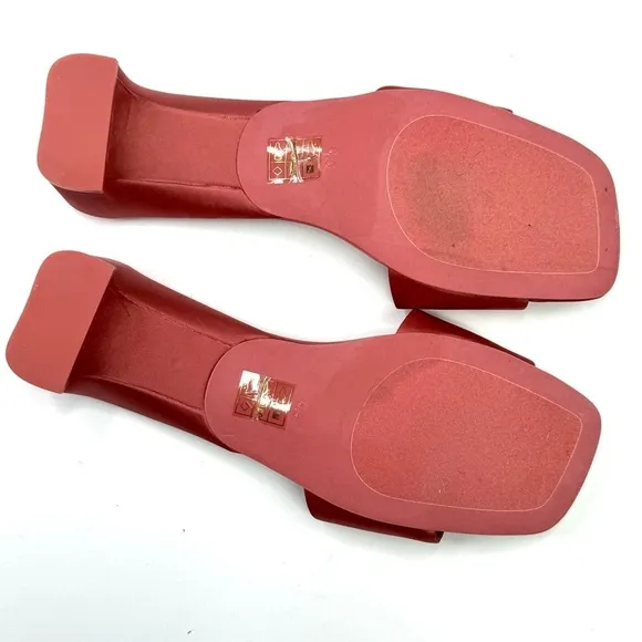 Jeffrey Campbell Anthro Low-Key Heels Coral satin slip on mules kitten heel 6.5