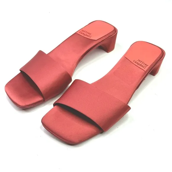 Jeffrey Campbell Anthro Low-Key Heels Coral satin slip on mules kitten heel 6.5