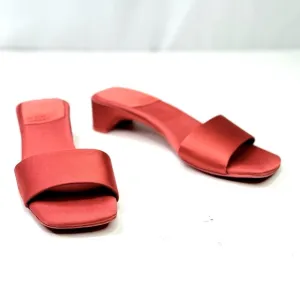 Jeffrey Campbell Anthro Low-Key Heels Coral satin slip on mules kitten heel 6.5