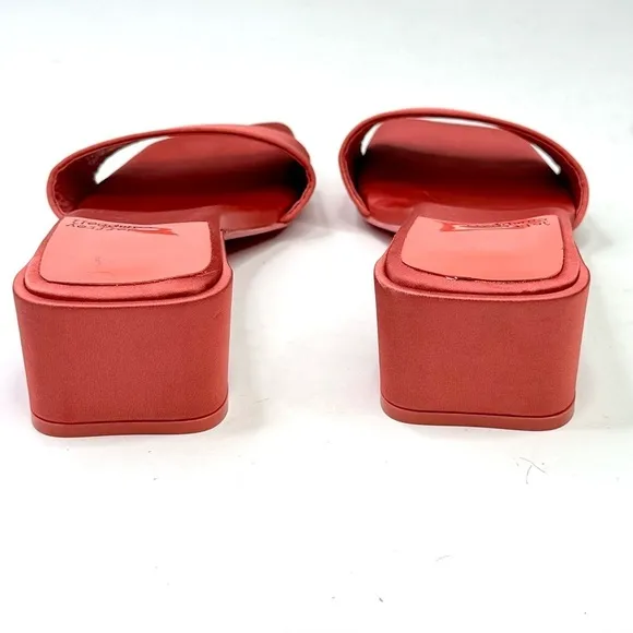 Jeffrey Campbell Anthro Low-Key Heels Coral satin slip on mules kitten heel 6.5