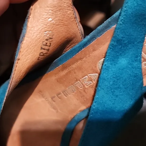 JEFFREY CAMPBELL Aqua Suede &quot;Friend&quot; Peep-Toe Slingback Platform Heels, size 7