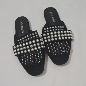 Jeffrey Campbell Black Mules with Silver Embellishments