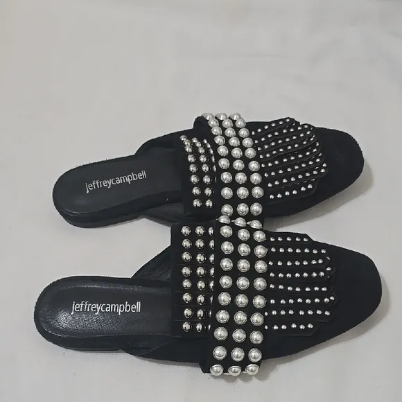 Jeffrey Campbell Black Mules with Silver Embellishments