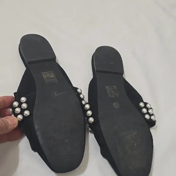 Jeffrey Campbell Black Mules with Silver Embellishments