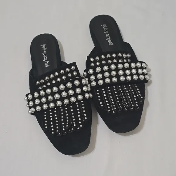 Jeffrey Campbell Black Mules with Silver Embellishments