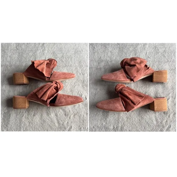 Jeffrey Campbell Cyrus Bow Suede Leather Slip-On Block Heel Mules Rose Pink 8.5