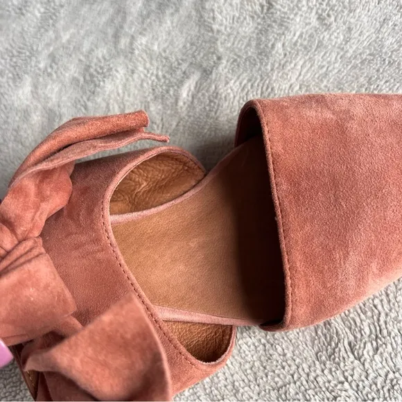 Jeffrey Campbell Cyrus Bow Suede Leather Slip-On Block Heel Mules Rose Pink 8.5