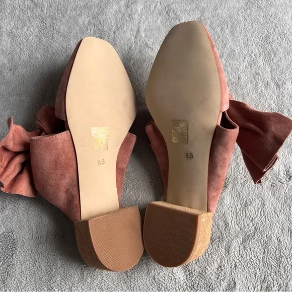 Jeffrey Campbell Cyrus Bow Suede Leather Slip-On Block Heel Mules Rose Pink 8.5