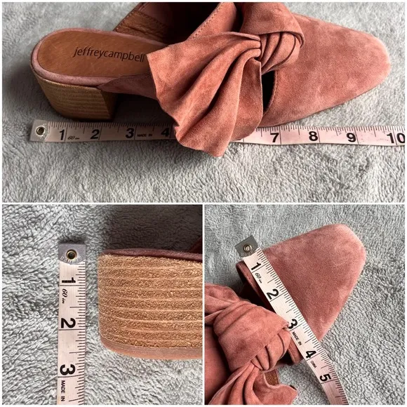 Jeffrey Campbell Cyrus Bow Suede Leather Slip-On Block Heel Mules Rose Pink 8.5