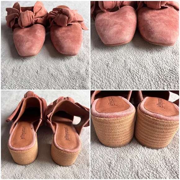 Jeffrey Campbell Cyrus Bow Suede Leather Slip-On Block Heel Mules Rose Pink 8.5