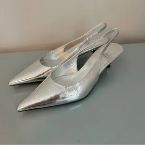Jeffrey Campbell Gambol Silver Slingback Heel 7 NEW