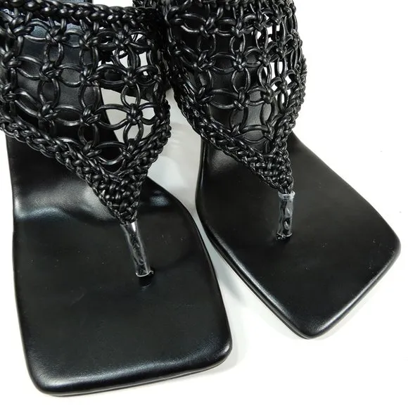 JEFFREY CAMPBELL Millenia Slingback SANDALS Size 8.5 Square Toe Heels Black NEW
