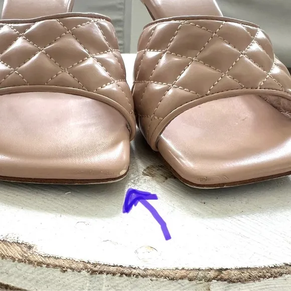 Jeffrey Campbell Mr. Big Q nude tan quilted slip on sculpted kitten heels 6.5
