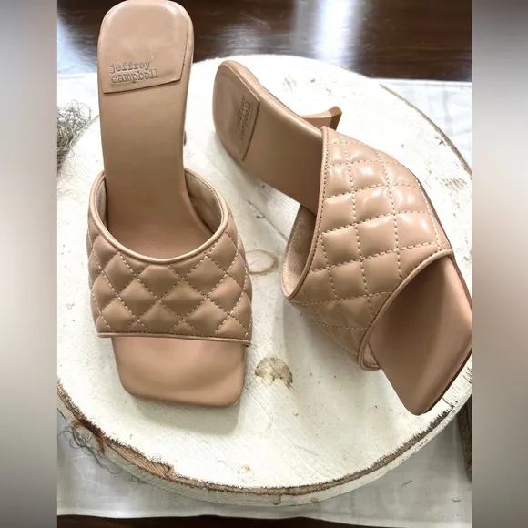 Jeffrey Campbell Mr. Big Q nude tan quilted slip on sculpted kitten heels 6.5