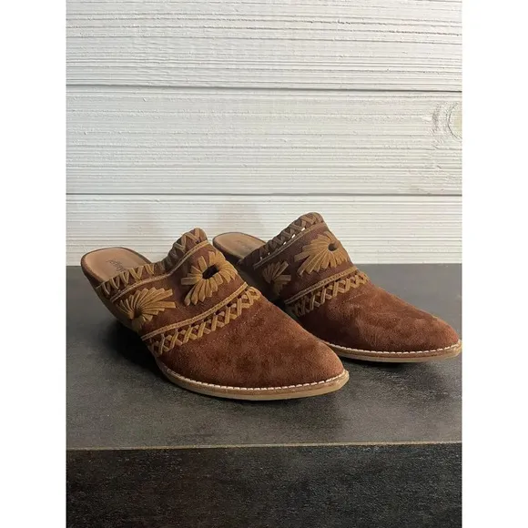 JEFFREY CAMPBELL NEW Mules Shoes Size 8.5 Brown Suede Pointed Toe Block Heel