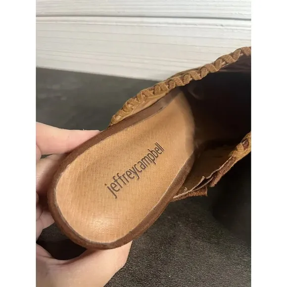JEFFREY CAMPBELL NEW Mules Shoes Size 8.5 Brown Suede Pointed Toe Block Heel