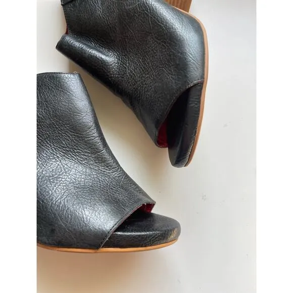 Jeffrey Campbell Peep Toe Boots Womens Size 9.5  Leather Slingback Heels Glam