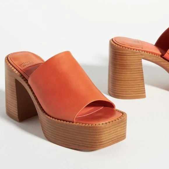 Jeffrey Campbell Platform Leather Slip-On Mules Open Toe Block Heel Size 9.5 New
