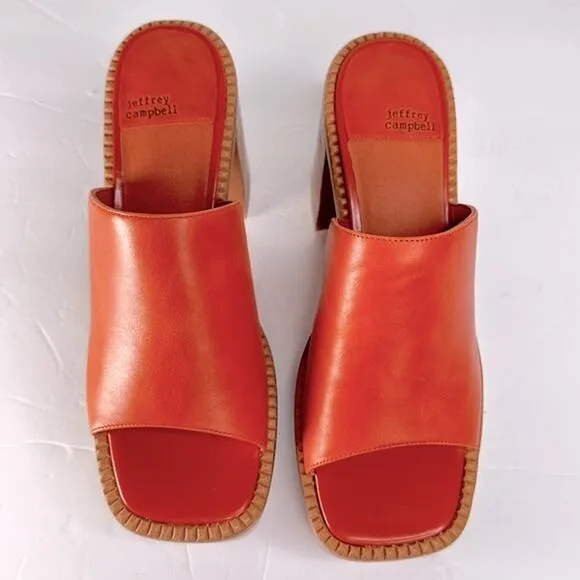 Jeffrey Campbell Platform Leather Slip-On Mules Open Toe Block Heel Size 9.5 New