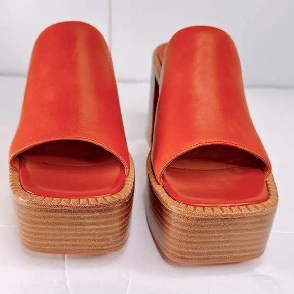 Jeffrey Campbell Platform Leather Slip-On Mules Open Toe Block Heel Size 9.5 New