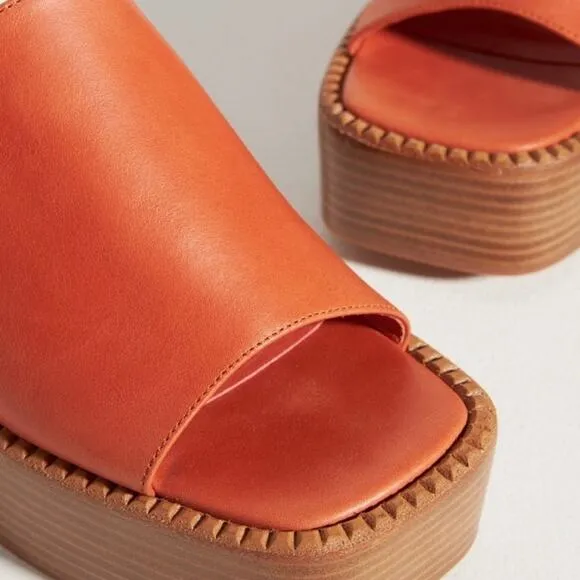 Jeffrey Campbell Platform Leather Slip-On Mules Open Toe Block Heel Size 9.5 New