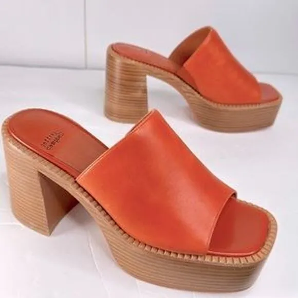 Jeffrey Campbell Platform Leather Slip-On Mules Open Toe Block Heel Size 9.5 New